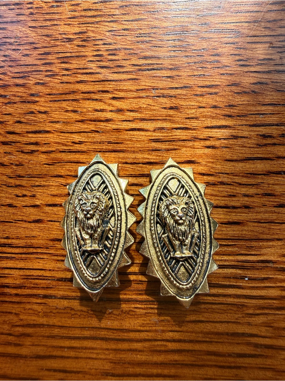 Gold Lion Oval Statement Earrings - Classic Women's Jewelry